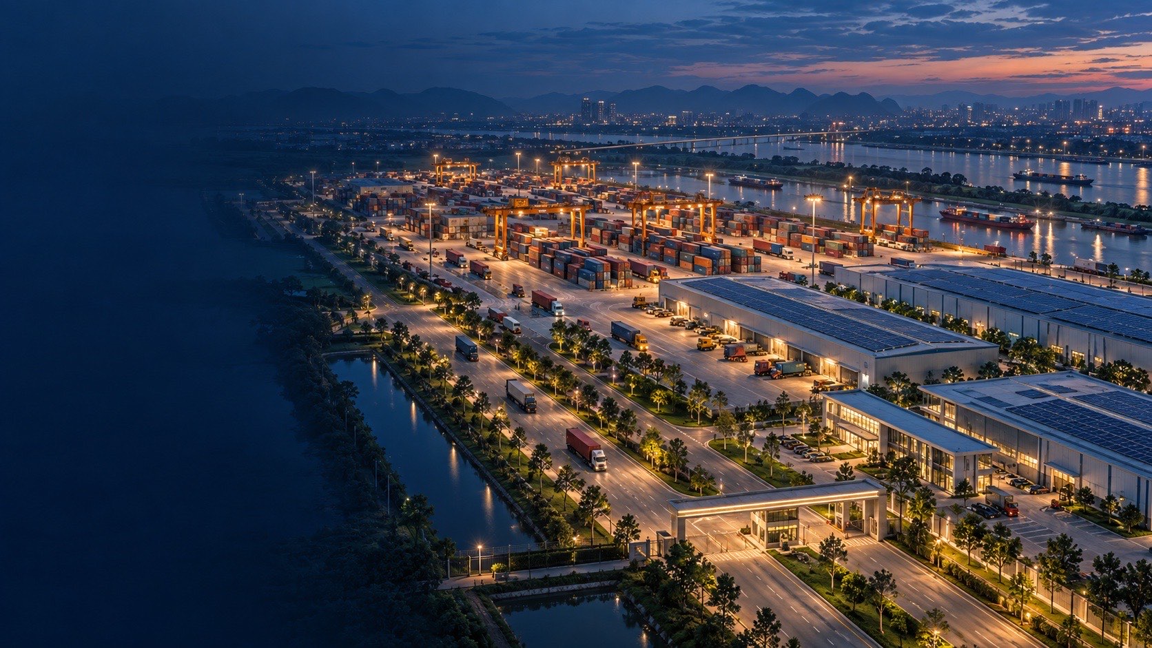 Illustration of a logistics center and dry port