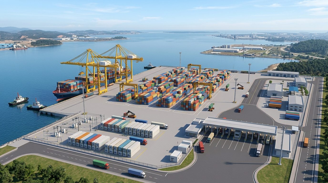 AI rendering of a seaport container terminal generated by CGD's tool