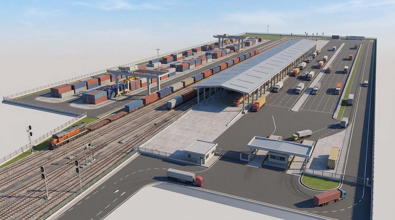 AI rendering of a rail freight terminal generated by CGD's tool