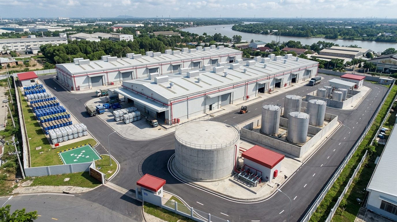 AI rendering of a chemical and hazardous goods warehouse generated by CGD's tool