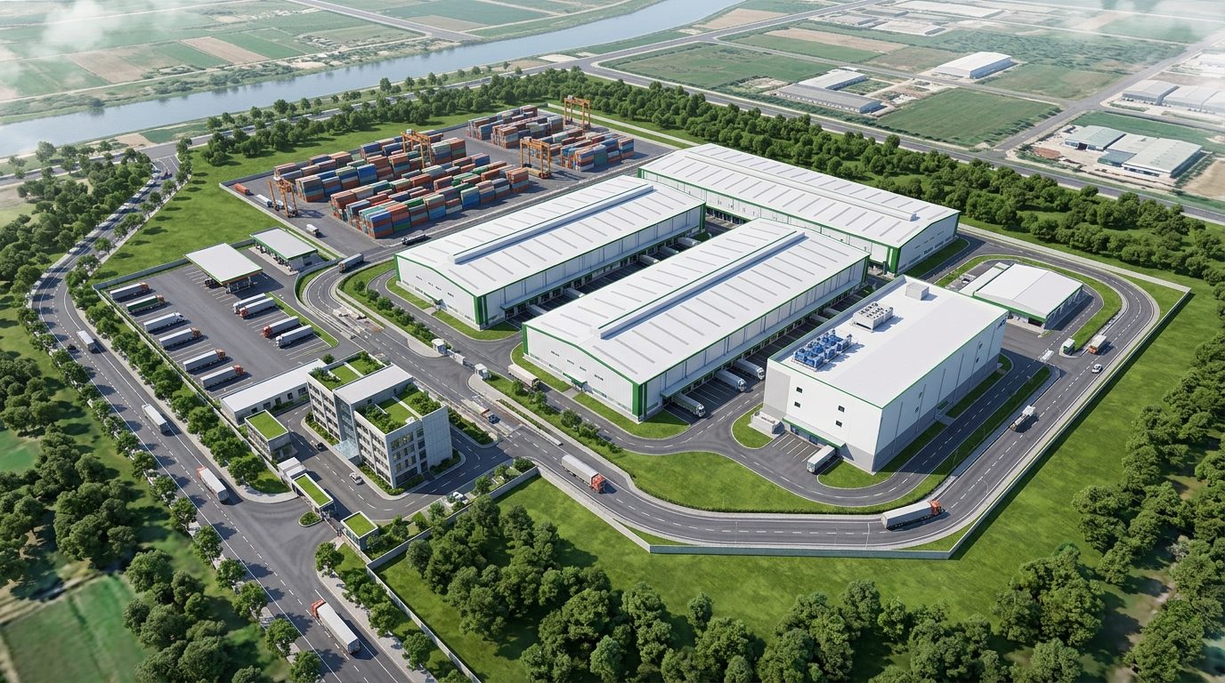 AI rendering of an integrated logistics center generated by CGD's tool